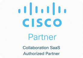 white and blue logo featuring the words partner collaboration saas authorized partner
