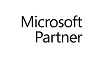 black and white logo featuring the words Microsoft Partner