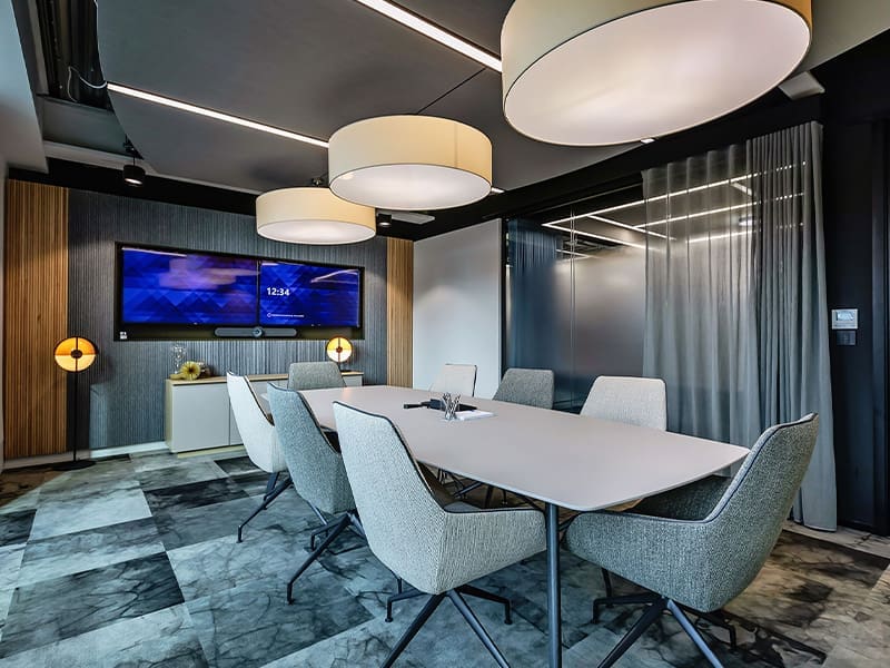 conference room with a large table and chairs